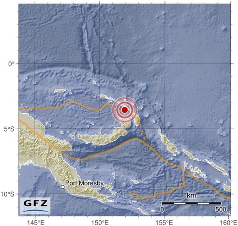 Map showing the earthquake of 2023-09-22 in New Ireland Region, Papua New Guinea