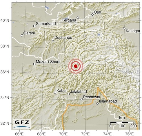 Map showing the earthquake of 2023-09-22 in Afghanistan-Tajikistan Border Region