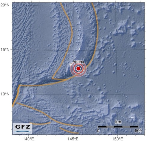 Map showing the earthquake of 2024-04-16 in South of Mariana Islands