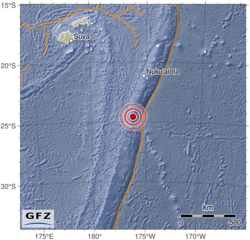 Map showing the earthquake of 2024-04-19 in South of Fiji Islands