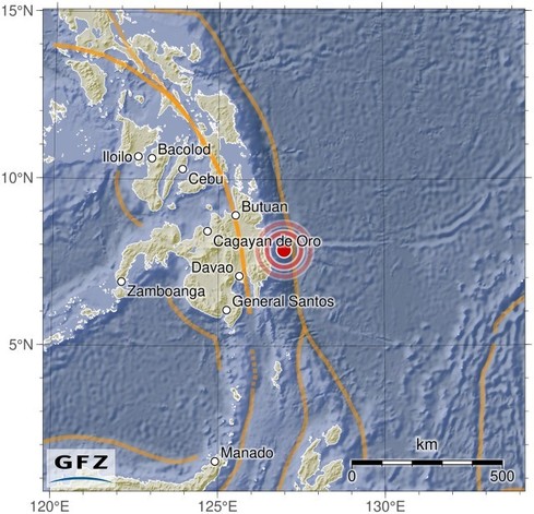Map showing the earthquake of 2024-04-20 in Mindanao, Philippines
