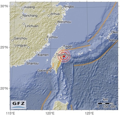 Map showing the earthquake of 2024-04-26 in Taiwan