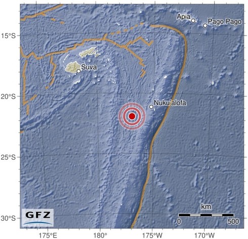 Map showing the earthquake of 2024-04-28 in Fiji Islands Region
