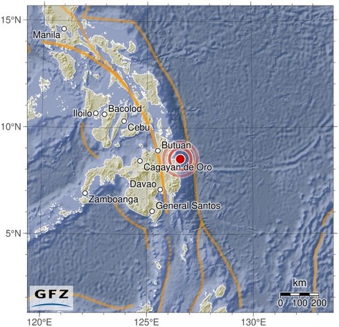 Map showing the earthquake of 2024-04-29 in Mindanao, Philippines