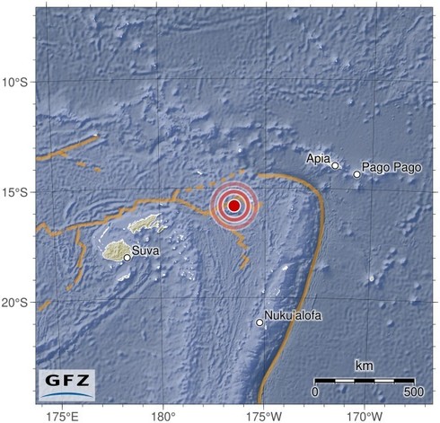 Map showing the earthquake of 2024-04-29 in Fiji Islands Region