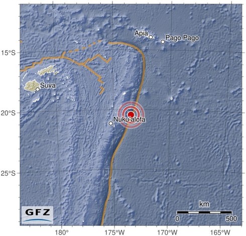 Map showing the earthquake of 2024-04-30 in Tonga Islands
