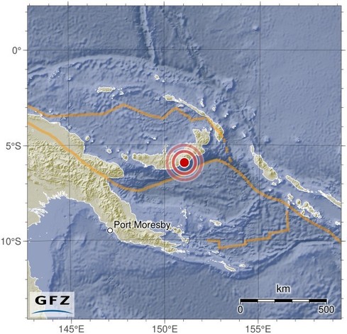 Map showing the earthquake of 2024-05-01 in New Britain Region, Papua New Guinea
