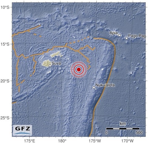 Map showing the earthquake of 2024-05-02 in Fiji Islands Region