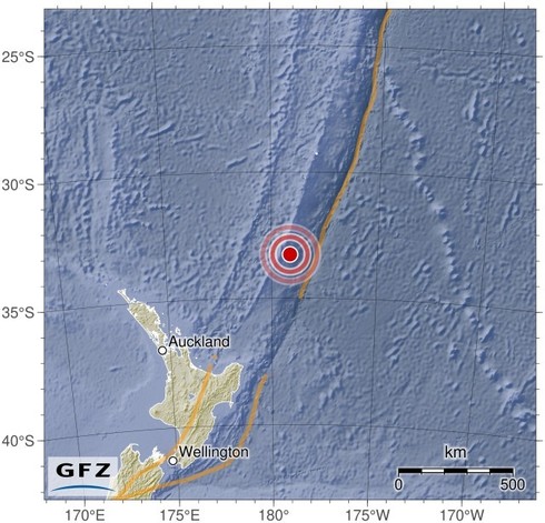 Map showing the earthquake of 2024-05-02 in South of Kermadec Islands