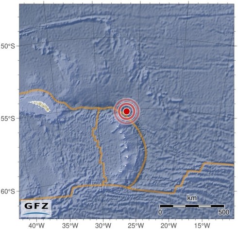 Map showing the earthquake of 2024-05-03 in South Sandwich Islands Region