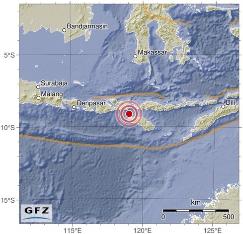 Map showing the earthquake of 2024-05-04 in Sumba Region, Indonesia