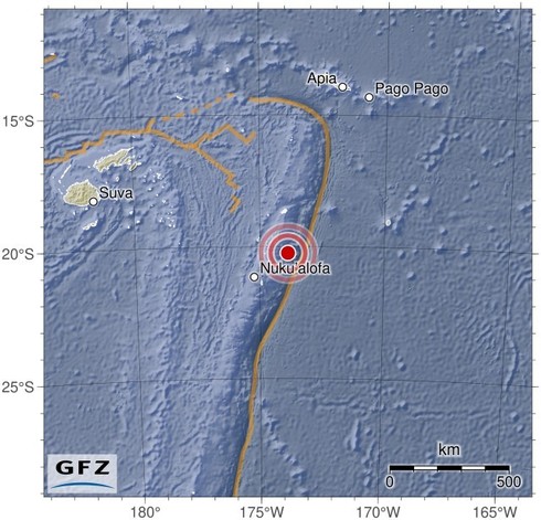 Map showing the earthquake of 2024-05-04 in Tonga Islands