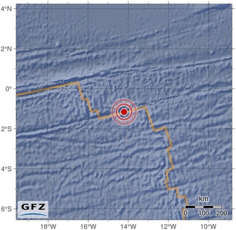 Map showing the earthquake of 2024-05-04 in North of Ascension Island