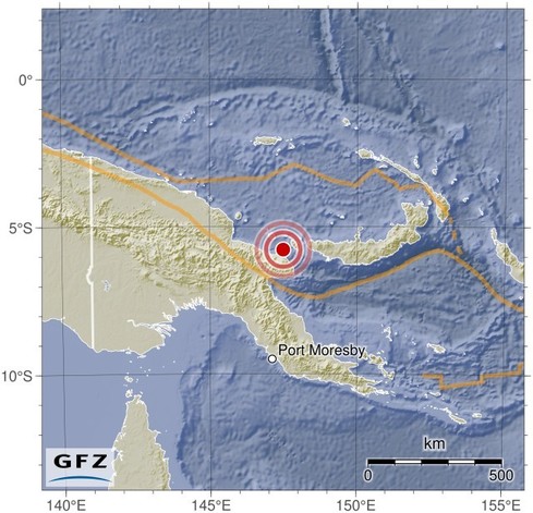 Map showing the earthquake of 2024-05-05 in Papua New Guinea Region