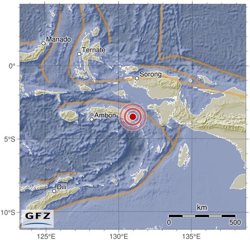 Map showing the earthquake of 2024-05-05 in Seram, Indonesia