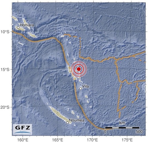 Map showing the earthquake of 2024-05-09 in Vanuatu Islands