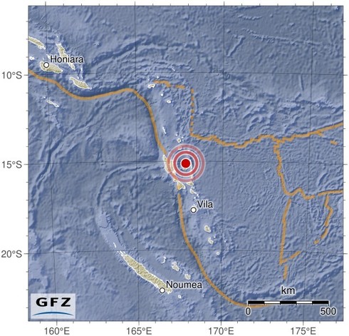 Map showing the earthquake of 2024-05-10 in Vanuatu Islands