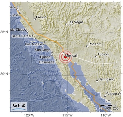 Map showing the earthquake of 2024-05-12 in California-Baja California Border Region