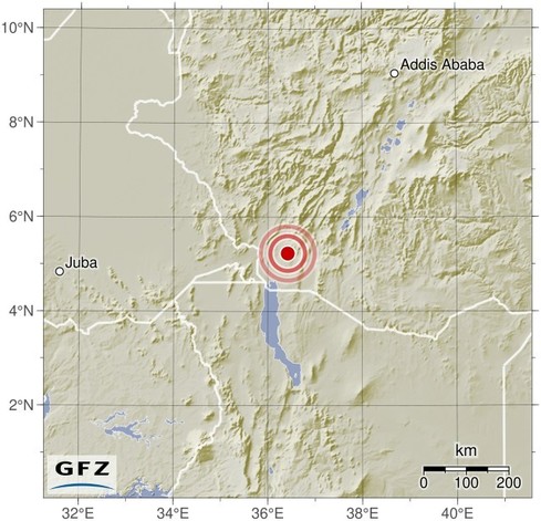Map showing the earthquake of 2024-05-12 in Ethiopia