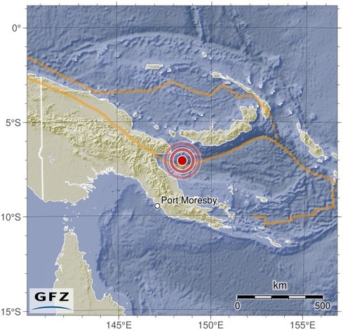 Map showing the earthquake of 2024-05-16 in Papua New Guinea Region