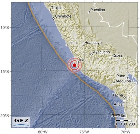 Map showing the earthquake of 2024-05-16 in Near Coast of Peru