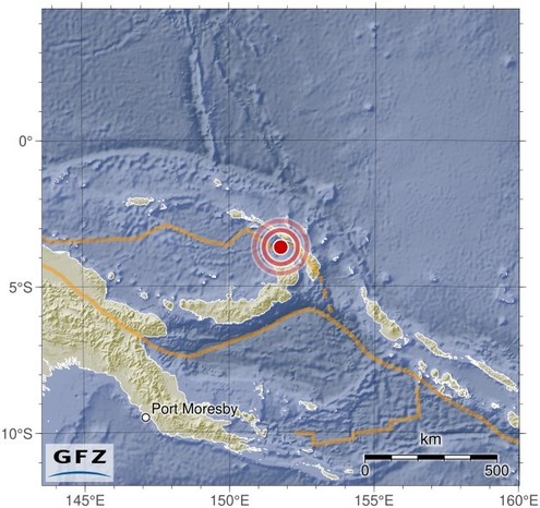 Map showing the earthquake of 2024-05-16 in New Ireland Region, Papua New Guinea