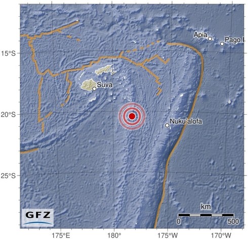 Map showing the earthquake of 2024-05-16 in Fiji Islands Region
