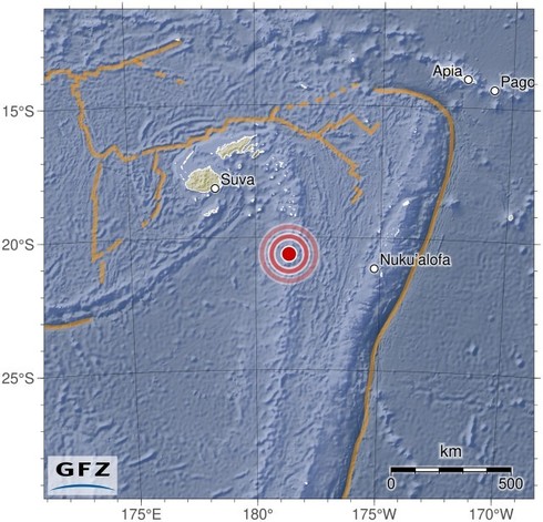 Map showing the earthquake of 2024-05-16 in Fiji Islands Region