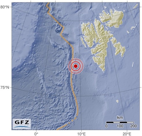 Map showing the earthquake of 2024-05-16 in Svalbard Region