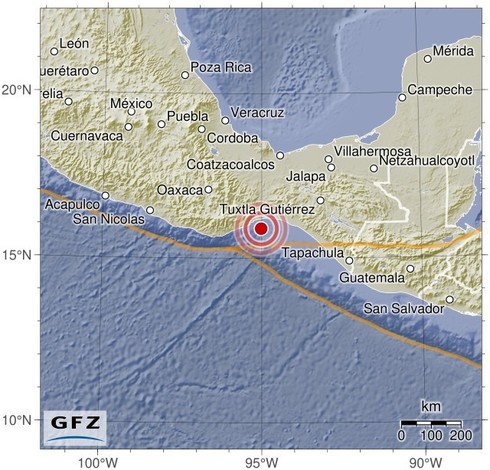 Map showing the earthquake of 2024-05-20 in Near Coast of Oaxaca, Mexico