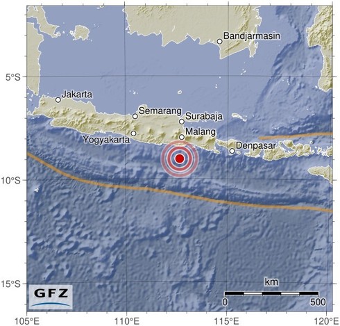 Map showing the earthquake of 2024-05-20 in Java, Indonesia