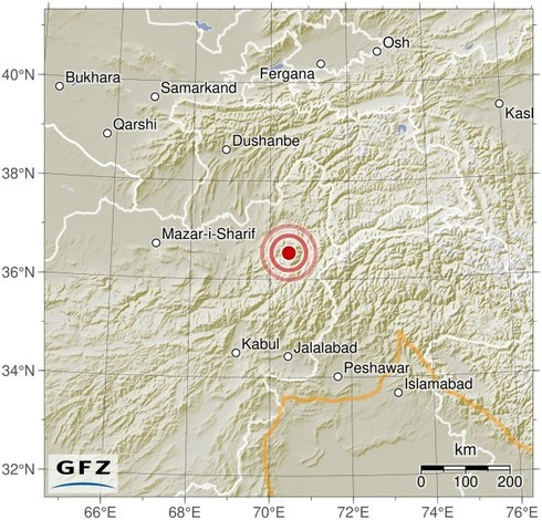Map showing the earthquake of 2024-05-20 in Hindu Kush Region, Afghanistan