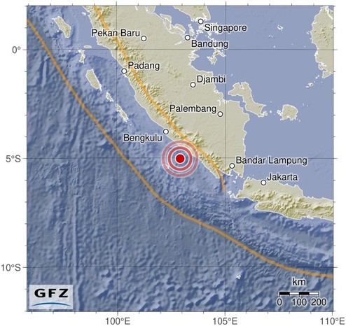 Map showing the earthquake of 2024-05-21 in Southern Sumatra, Indonesia