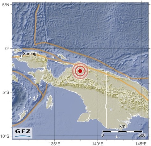 Map showing the earthquake of 2024-05-21 in West Papua, Indonesia