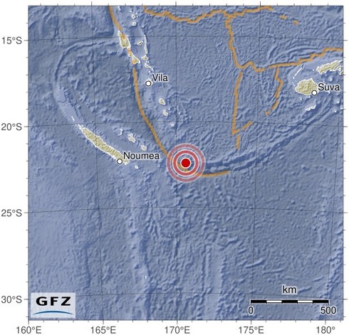 Map showing the earthquake of 2024-05-21 in Southeast of Loyalty Islands