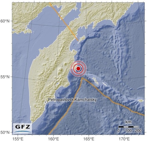 Map showing the earthquake of 2024-05-25 in Near East Coast of Kamchatka