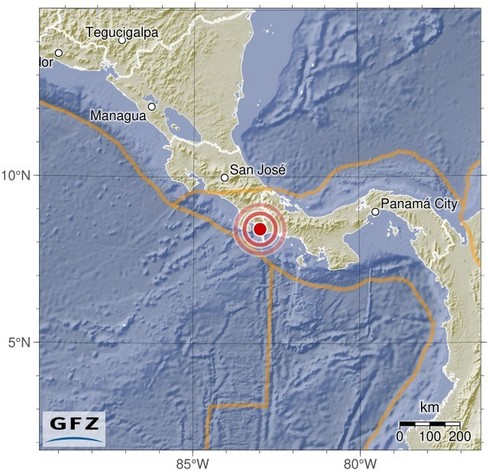 Map showing the earthquake of 2024-05-25 in Panama-Costa Rica Border Region