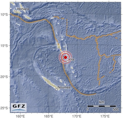 Map showing the earthquake of 2024-05-25 in Vanuatu Islands