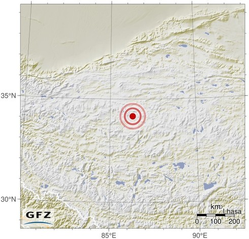 Map showing the earthquake of 2024-06-01 in Xizang