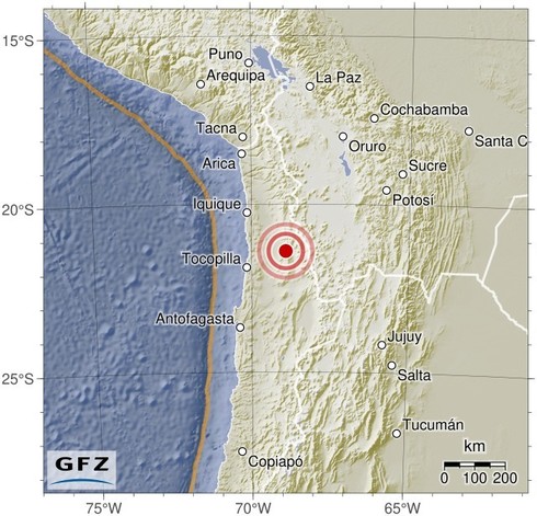 Map showing the earthquake of 2024-06-01 in Chile-Bolivia Border Region