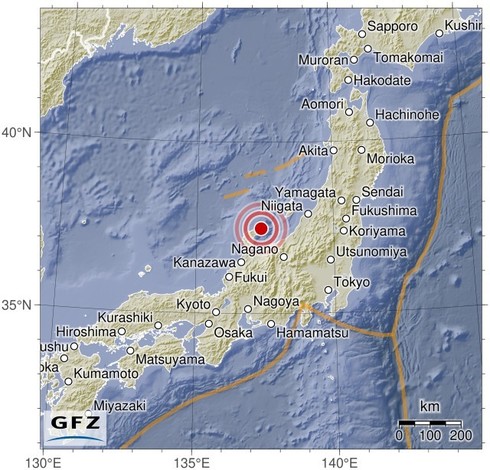 Map showing the earthquake of 2024-06-02 in Near West Coast of Honshu, Japan