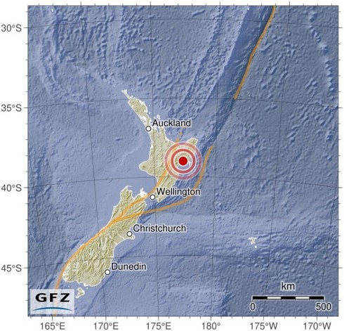Map showing the earthquake of 2024-06-18 in Off East Coast of North Island, New Zealand