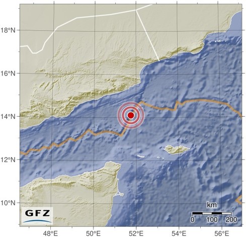 Map showing the earthquake of 2024-07-01 in Eastern Gulf of Aden