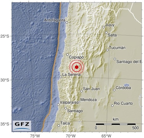 Map showing the earthquake of 2024-07-05 in Chile-Argentina Border Region