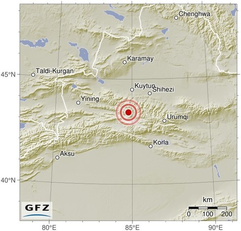 Map showing the earthquake of 2024-07-20 in Northern Xinjiang, China