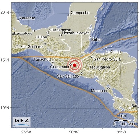 Map showing the earthquake of 2024-07-21 in Guatemala