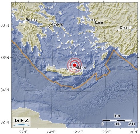 Map showing the earthquake of 2024-07-26 in Crete, Greece