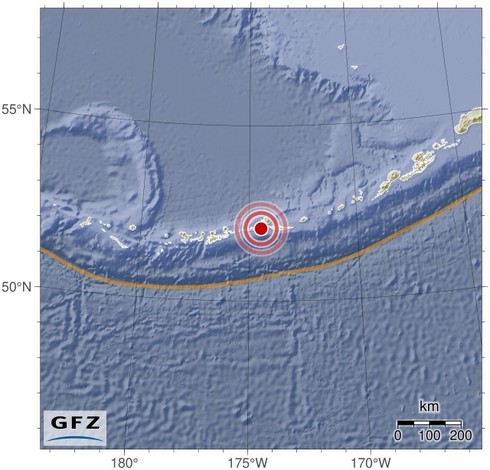 Map showing the earthquake of 2024-07-29 in Andreanof Islands, Aleutian Islands
