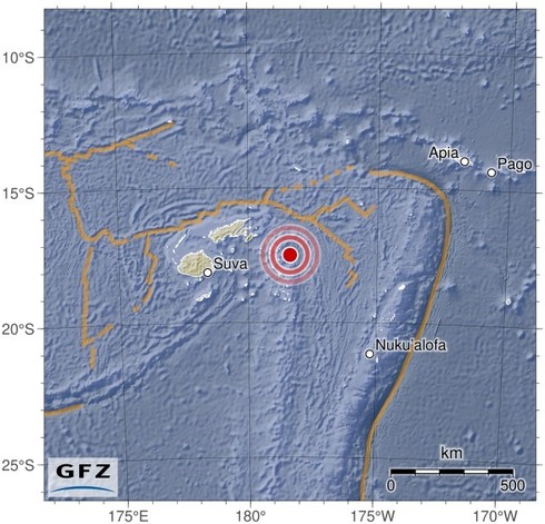 Map showing the earthquake of 2024-07-29 in Fiji Islands Region