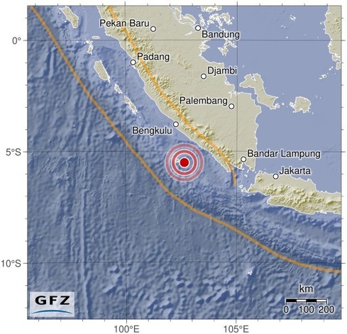 Map showing the earthquake of 2024-09-06 in Southern Sumatra, Indonesia